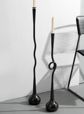 极简金属曲线延伸线条蜡烛台餐厅餐桌浪漫氛围设计师艺术饰品摆件