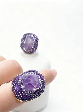 天然紫水晶戒指镶嵌紫色水晶碎石法式欧美个性高档女戒指厂家