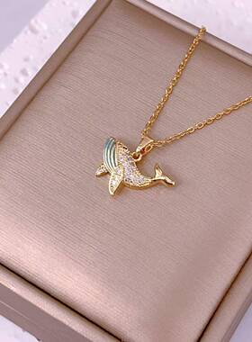 跨境外贸小众创意铜镶鲸鱼项链女精致百搭海洋度假风饰品套装