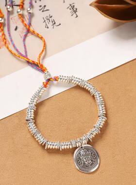 藏式手搓棉绳编织碎银盘缠手链女复古民族风手绳男新中式国风手串