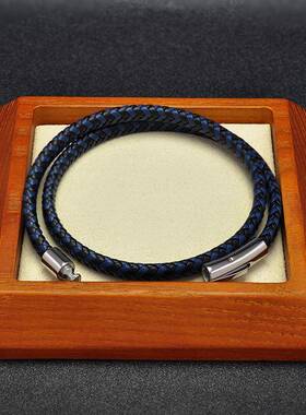 亚马逊爆品男女士简约双圈编织皮革拼色手链情侣百搭手腕饰品