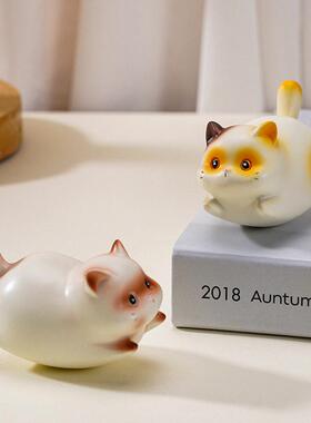 可爱福瑞猫猫摇摇乐树脂桌面摆件解压神器公室工位装饰治愈礼品