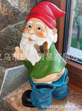 亚马逊花园侏儒摆件树脂工艺品矮人侏儒竖中指花园侏儒老头装饰