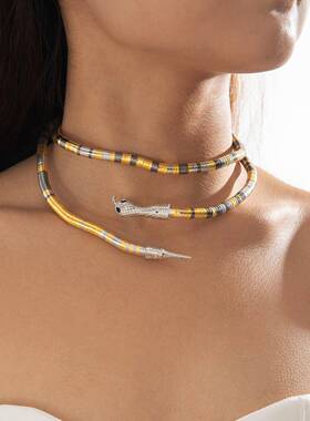 欧美蛇形项链朋克个性嘻哈风街拍微镶颈链手镯多用途夸张项链