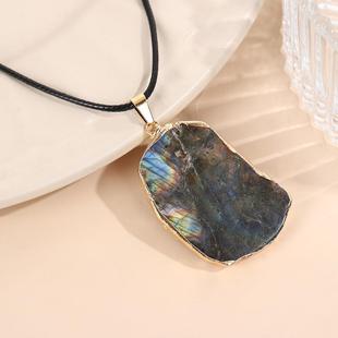 天然拉长石随形吊坠项链天然闪光石鎏金边吊坠项链挂饰