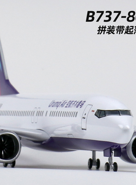 民航客机模型乌鲁木齐航空737飞机仿真拼装带起落架47cm带灯