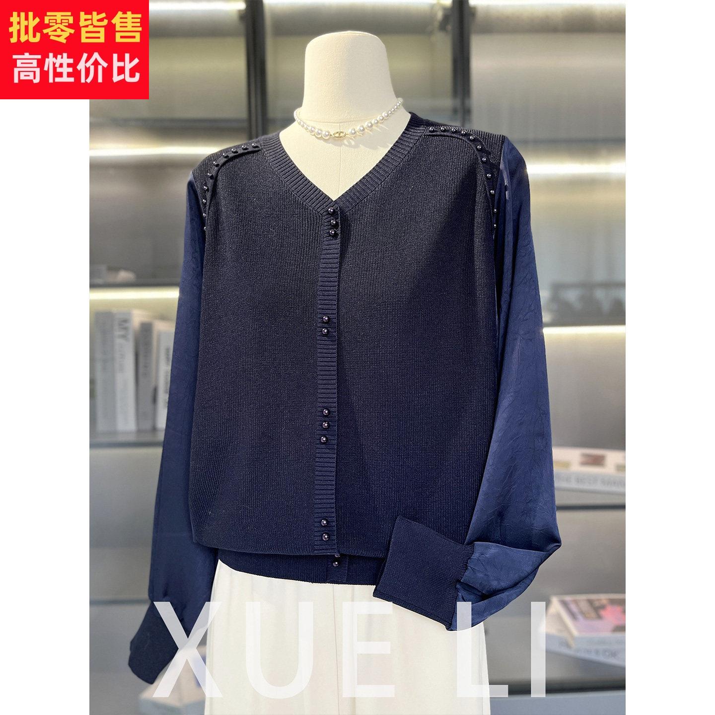 母亲节端庄大气洋派雪纺拼接针织衫女妈妈春装新款上衣气质中老年