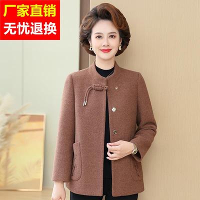 呢子大衣女小个子国风妈妈装秋冬短款上衣时尚中老年女装毛呢外套