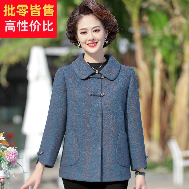 妈妈秋款薄外套中老年妇女秋冬带扣上衣翻领羊毛外套2023新款