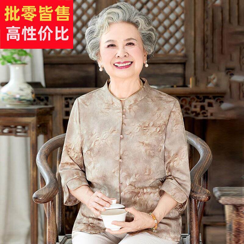 中老年人妈妈夏装洋派立领国风衬衫女装七分袖新中式上衣女装开襟