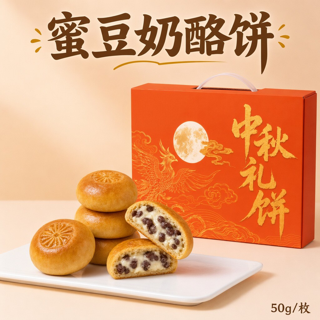 中秋老式蜜豆红豆奶酪软饼零食