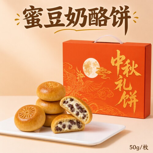 中秋老式蜜豆红豆奶酪软饼零食