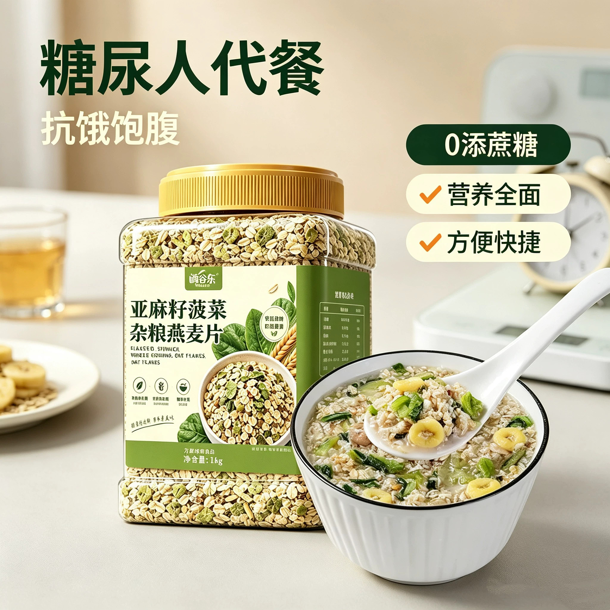 糖人可以吃亚麻籽菠菜杂粮燕麦片