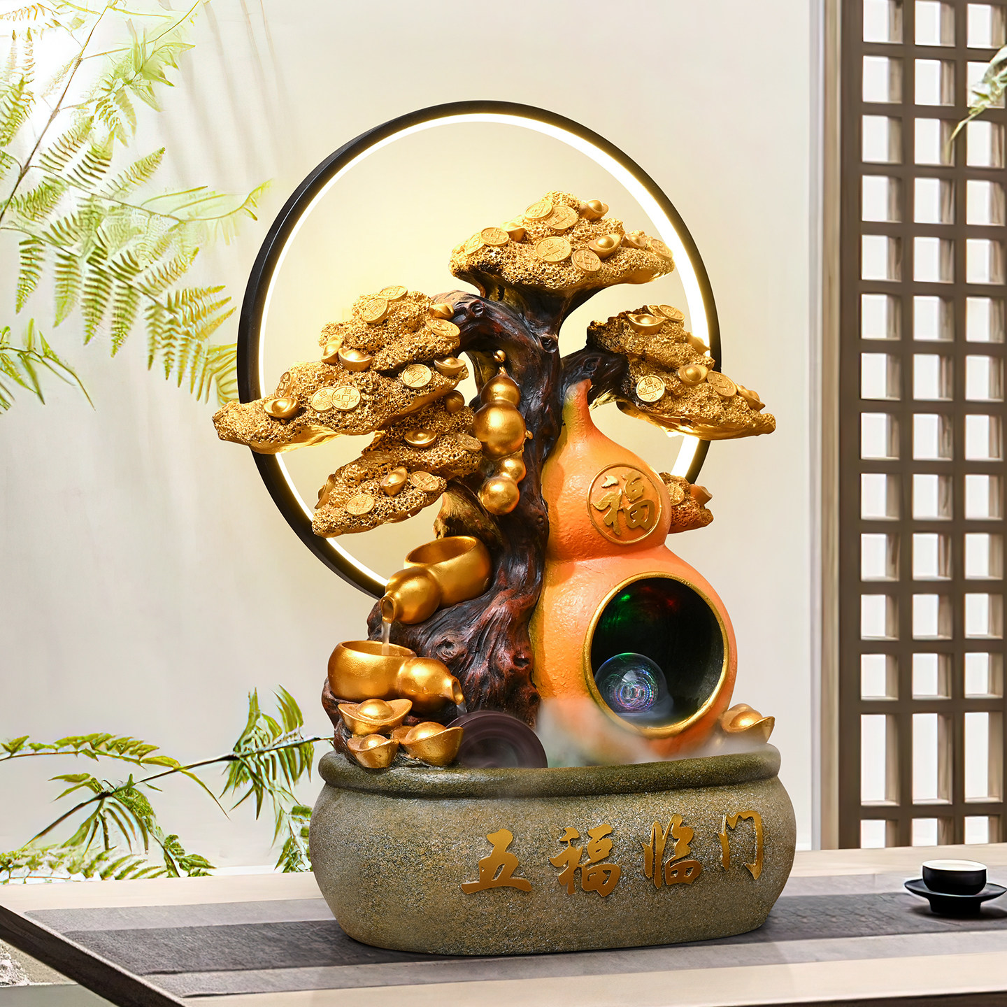 水车流水摆件客厅电视柜旁循环水景观招财葫芦风水轮装饰开业礼物