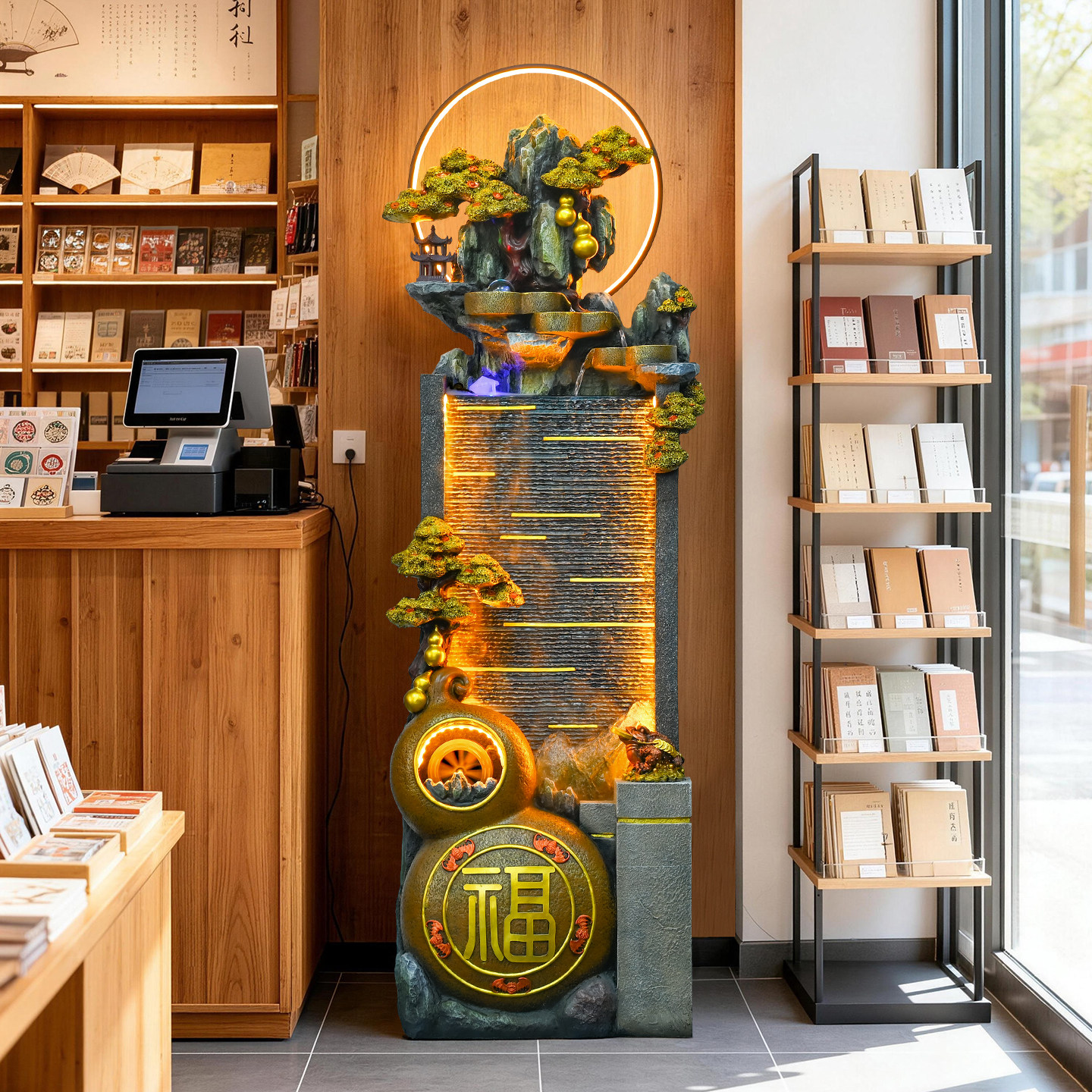 新店开业送礼前台收银台招财进宝水循环水摆件室内落地葫芦水幕墙
