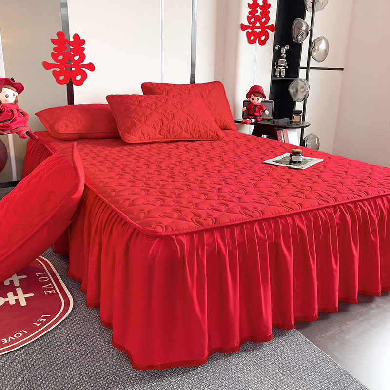2024新款大红色纯棉加厚大豆床裙单件喜庆床罩婚庆结婚用1.8全棉,床上用品,床裙,淘宝优惠券,粉丝福利购,淘宝优惠卷