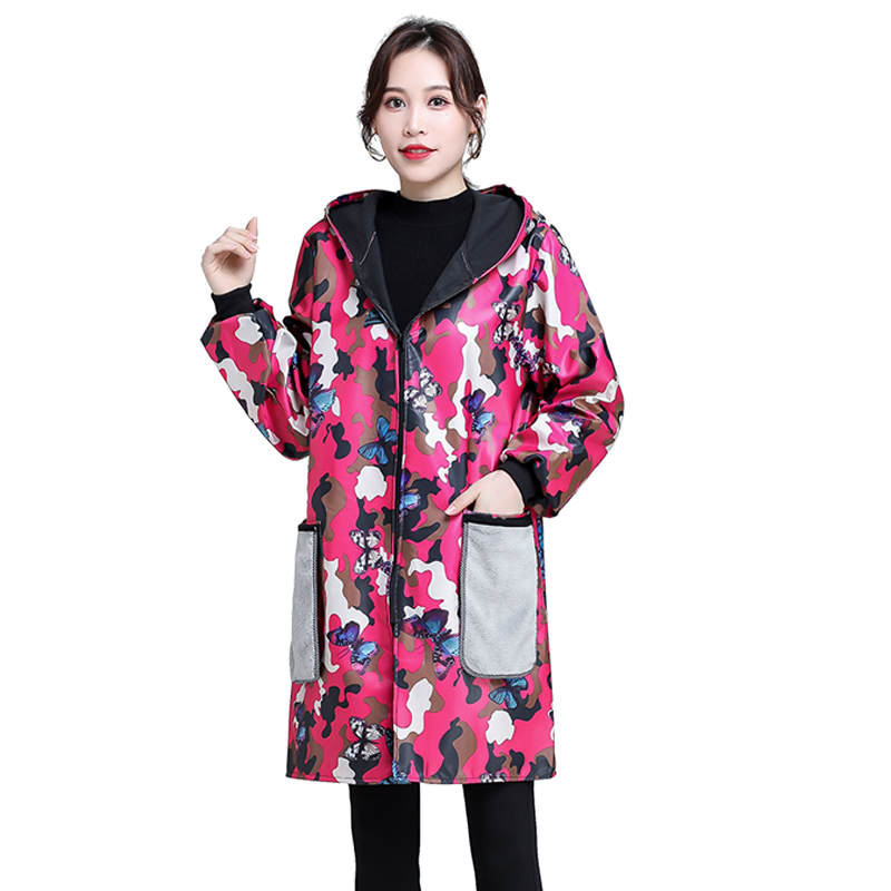 围裙加绒女时尚家用厨房防水油皮外套长袖冬季工作服韩版罩衣大人