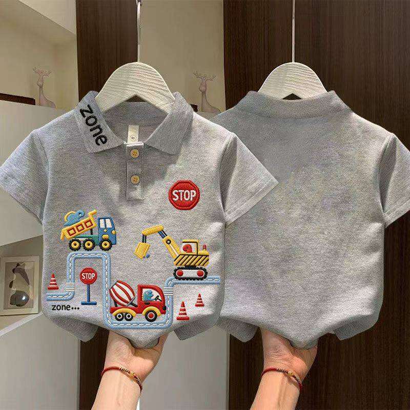 儿童POLO领珠地棉短袖t恤新款翻领宽松中大童休闲洋气半袖上衣潮