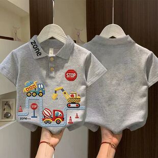 儿童POLO领珠地棉短袖t恤新款翻领宽松中大童休闲洋气半袖上衣潮
