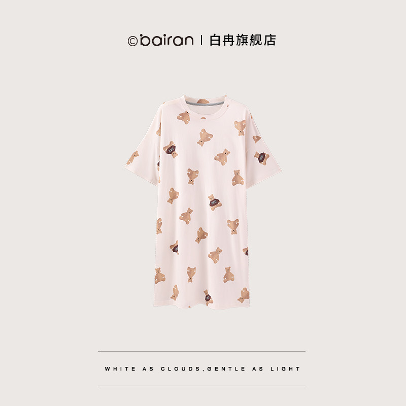 白冉睡裙女夏薄款纯棉短袖宽松圆领卡通大码玩具熊可外穿亲肤透气