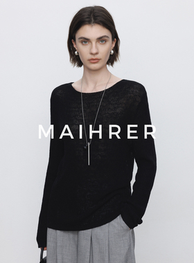 CHICJRE/微透天丝亚麻长袖t恤女26春季外穿黑色圆领显瘦罩衫上衣