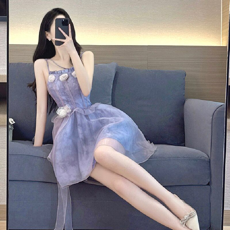 法式重工设计感小众绝美吊带连衣裙小个子纯欲甜美在逃公主短裙子