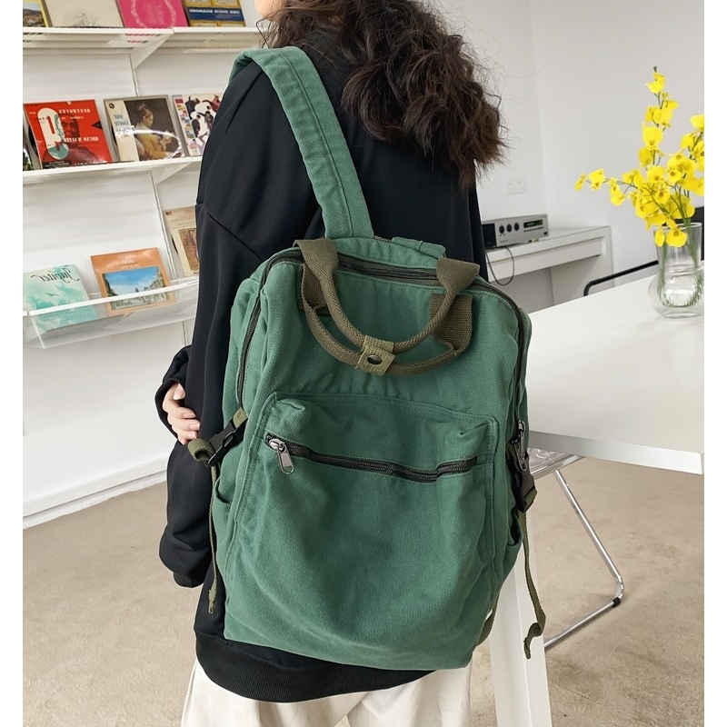 法国MKPREF小众原宿风双肩包女高中学生帆布书包复古休闲旅游背包