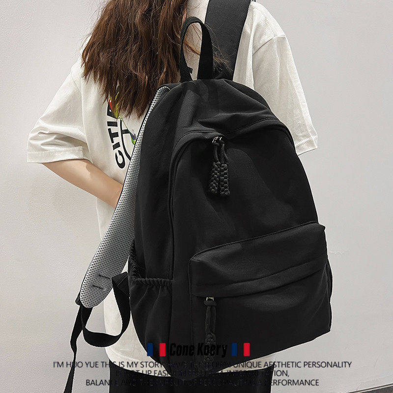 法国书包大学生简约黑色大容量初中生高中生2026新款背包女双肩包