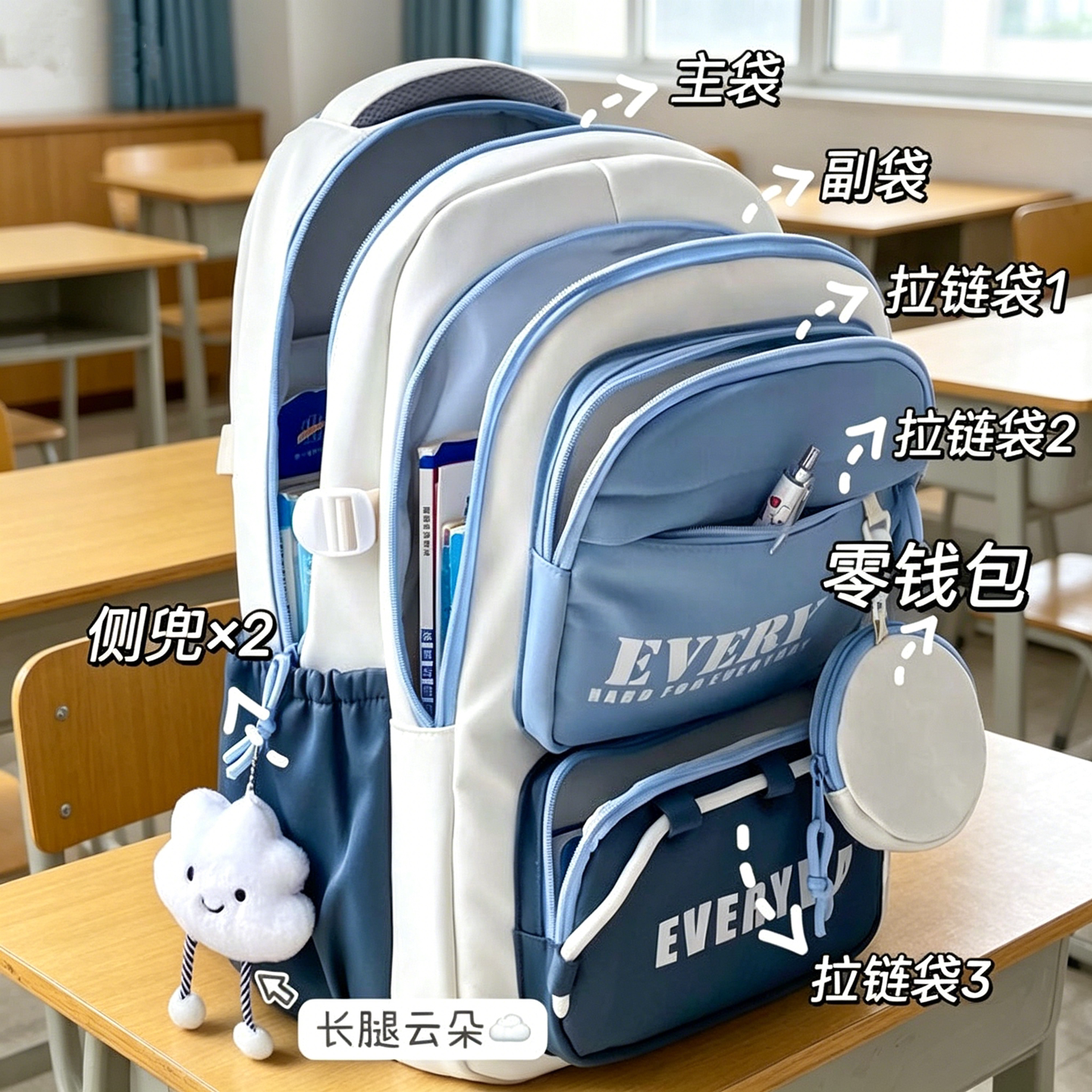 法国CsagKsag新款高中生书包女初中生韩系撞色小学生护脊双肩包男