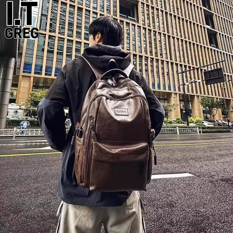 香港IT.greg男士双肩包女百搭初高中生书包时尚大容量旅行背包潮