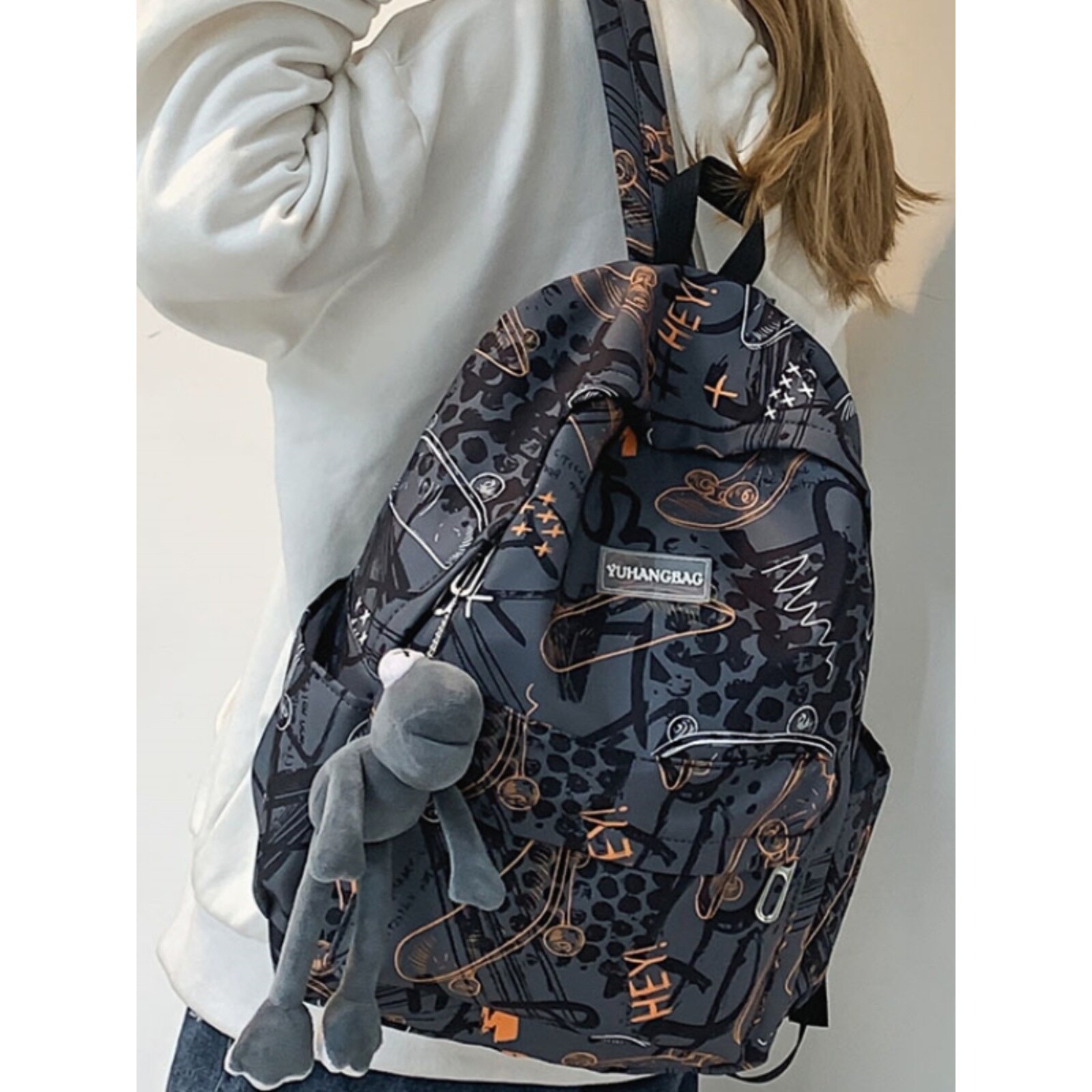 法国MKBM大牌学院风双肩包新款涂鸦风初中高中大容量书包电脑背包