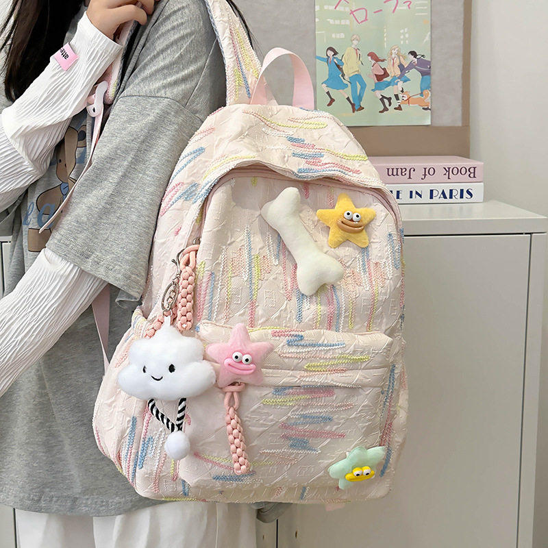 德国高颜值双肩背包韩版女初高中学生书包彩色条纹休闲百搭双肩包