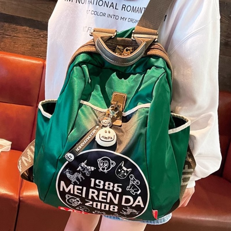 法国ZAMP轻奢潮牌印花背包休闲百搭双肩包笑脸轻便大容量旅行背包