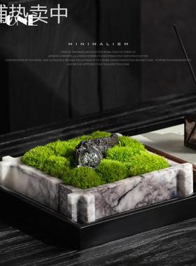 左顾 现代极简大理石苔藓摆件客厅餐厅桌面花器盆栽软装饰品摆设