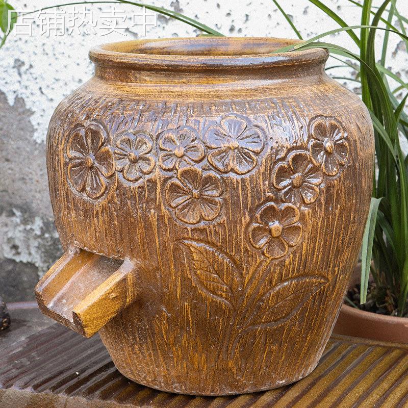 养鱼流水瀑布过滤器造景鱼池陶瓷摆件陶罐古法鱼缸循环水