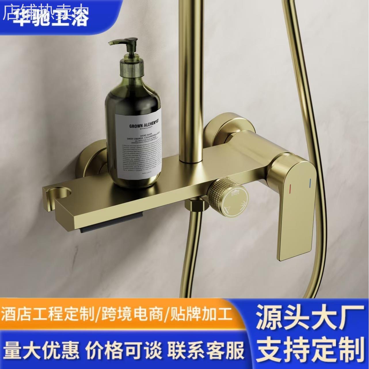 全铜无顶喷圆顶喷淋浴花洒套装枪灰拉丝金家用酒店置物全套一整套