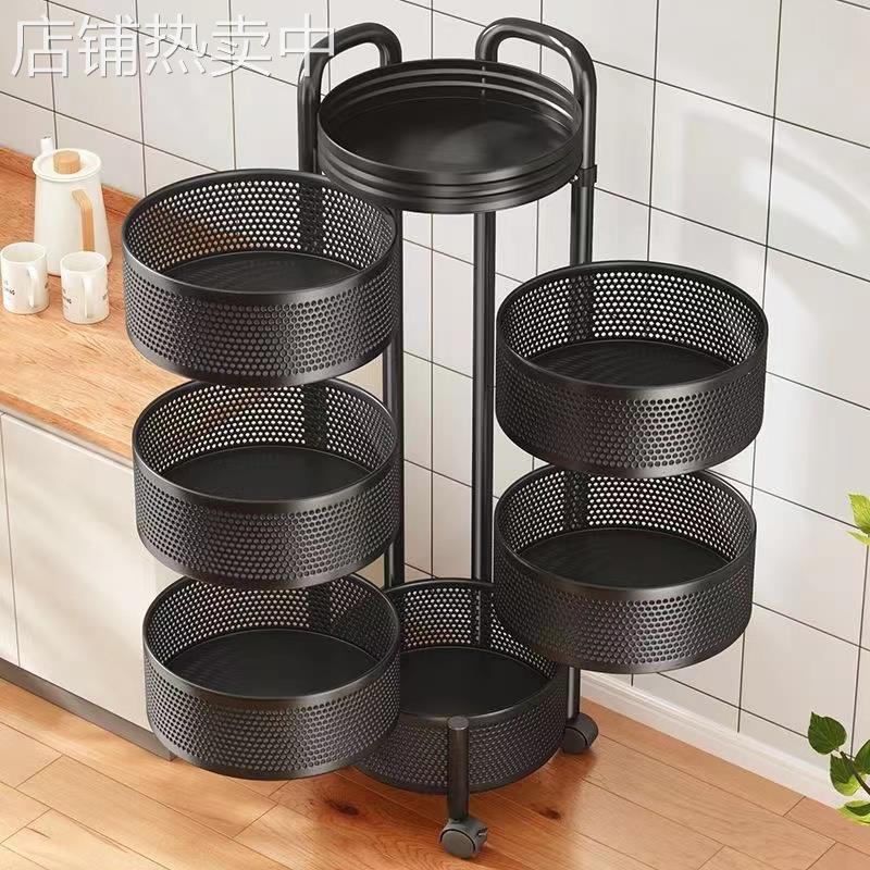 可旋转厨房蔬菜置物架落地多层多功能放果蔬收纳储物小推车免马小