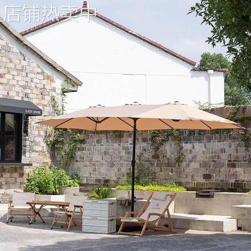 户外遮阳伞三头伞双头摊伞庭院伞公园露台阳台露营折叠两用