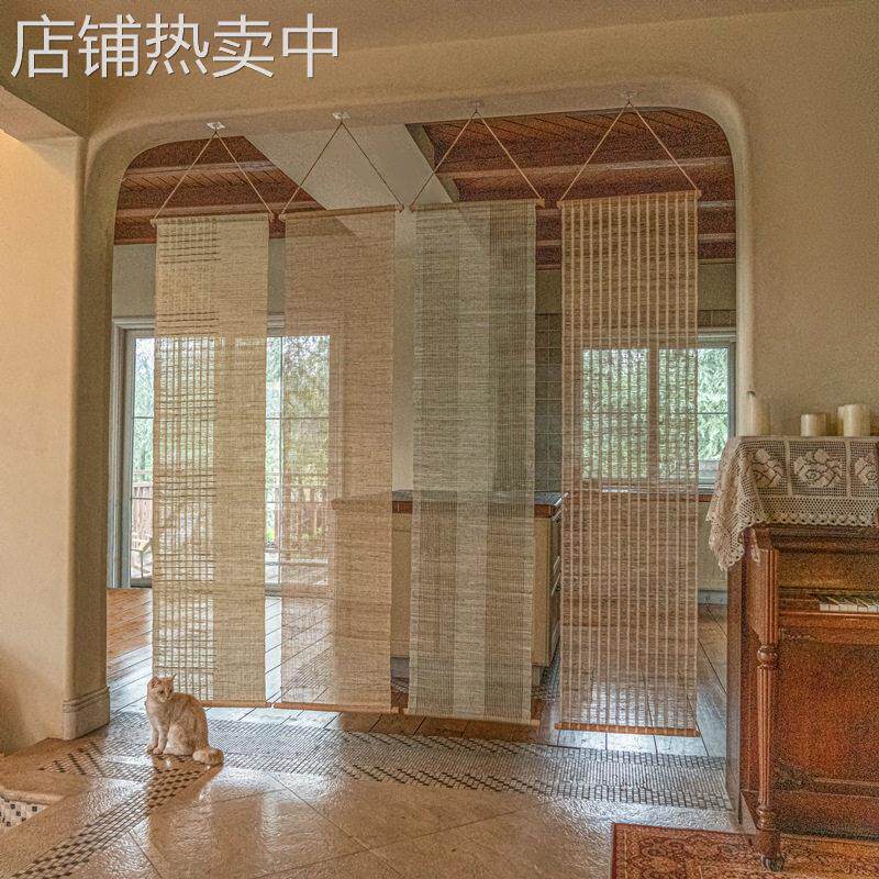 夏布隔断帘背景墙装饰遮挡免帘挂帘打孔日式门帘玄关风水苎麻其他