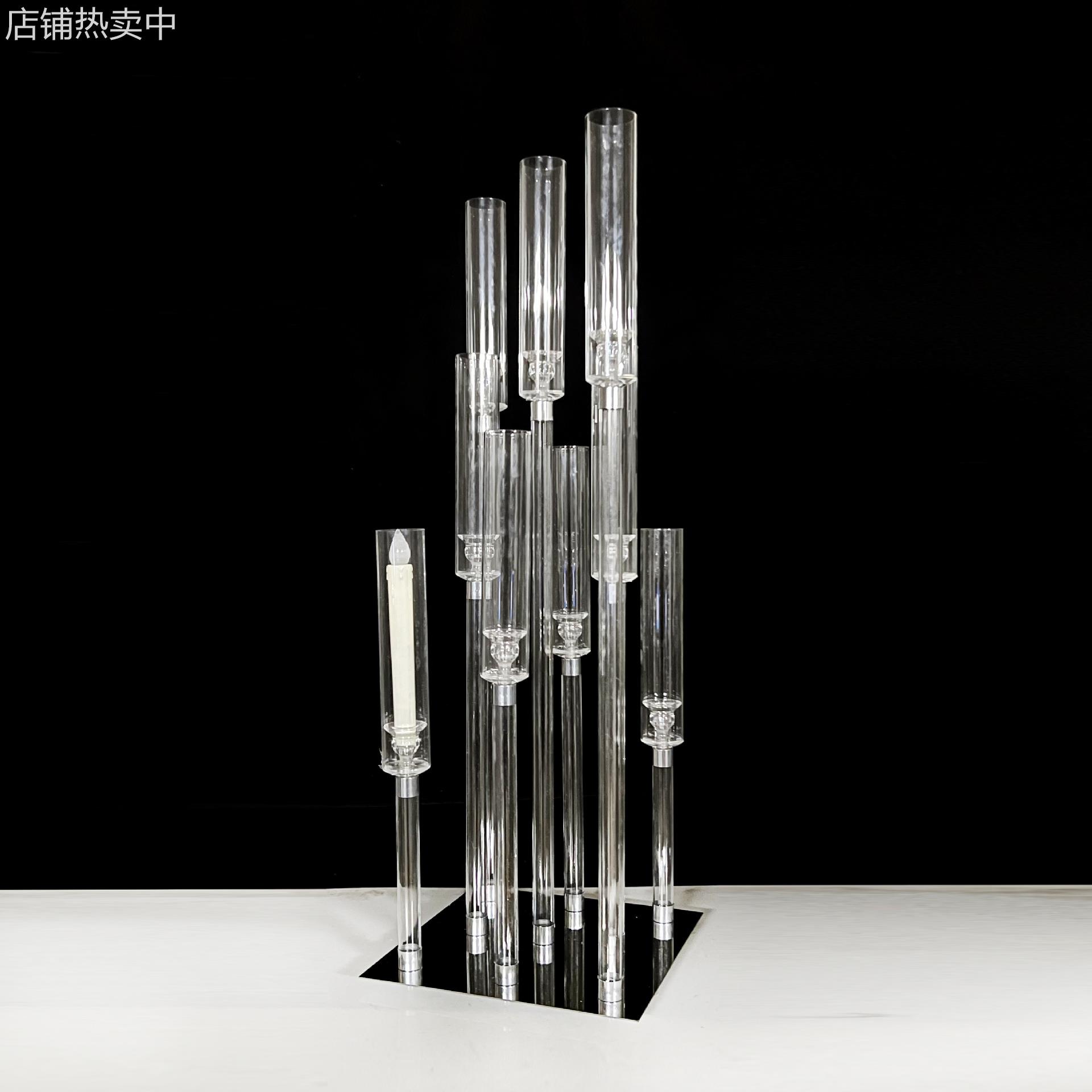 跨境欧式餐桌9头水晶烛台亚克力婚庆路引酒店 样板间拆卸花艺装饰