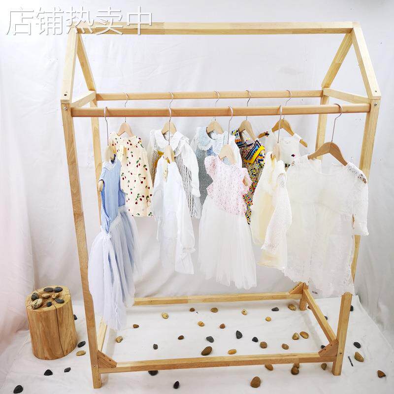 服装店北欧Ins风原木展示架双面中岛架落地式双排童装服装架锦标