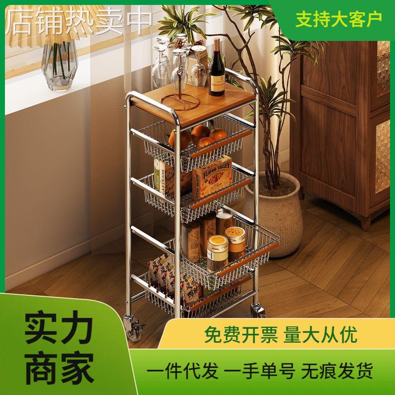 复古小推车家用储物架落地零食置物架多层可移动整理架厨房收纳架