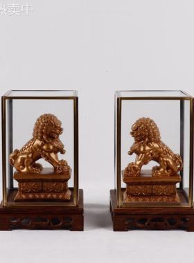 新中式对狮摆件仿古铜色镇宅北京狮子别墅样板间书房桌面软装饰品