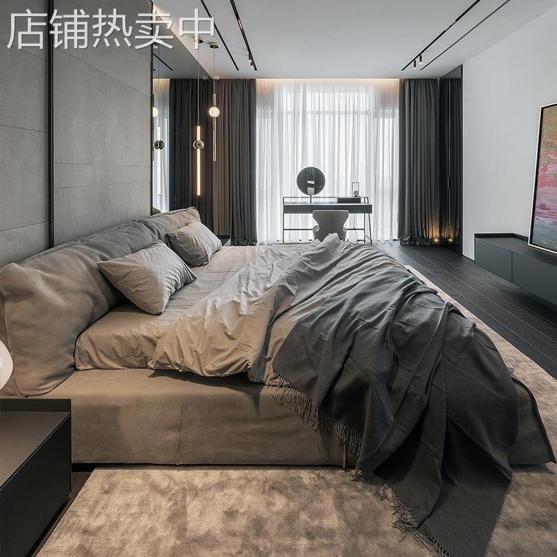 意式设计师大床主卧床双人软包实木床大巴黎Paris别墅磨砂皮家具