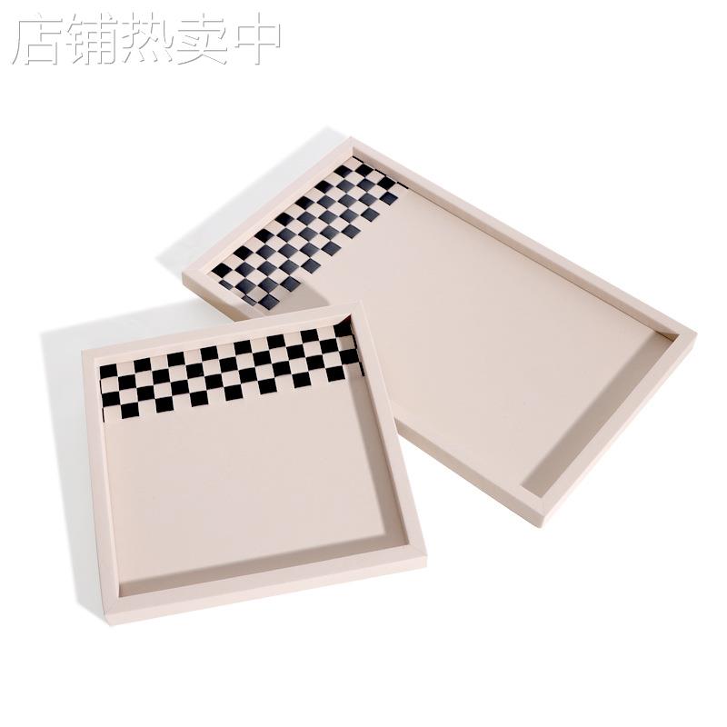 现代简约创意皮质托盘收纳盘装饰盘样板房售楼处桌面软装饰品摆件