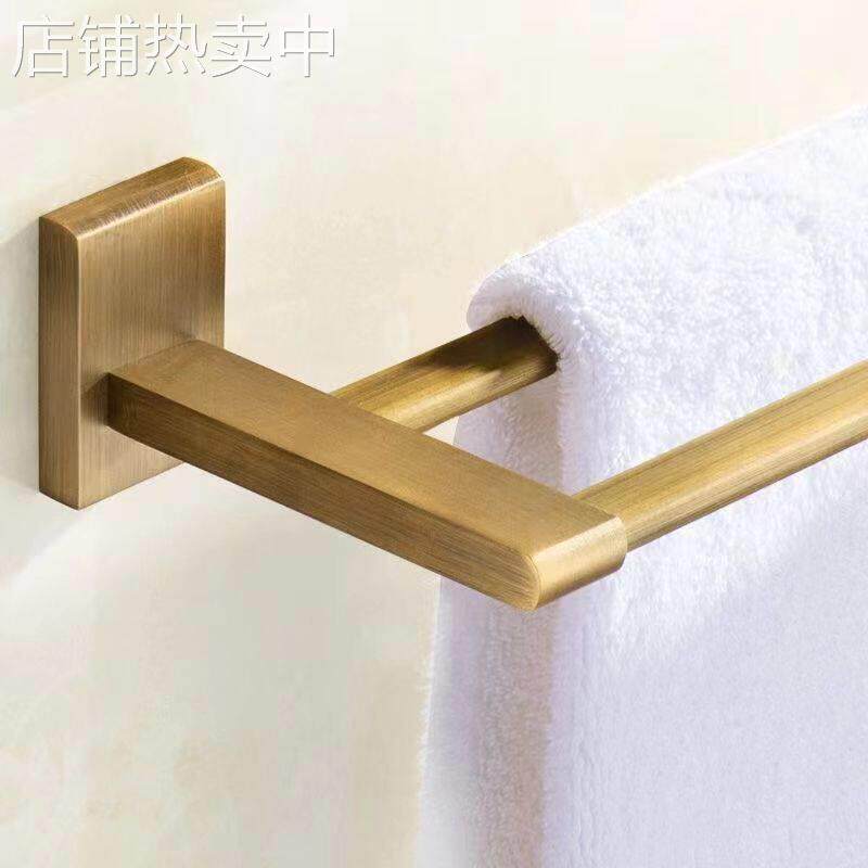 毛巾杆双杆仿古毛巾架黄铜浴室挂件欧式卫浴五金免钉卫生间手巾架