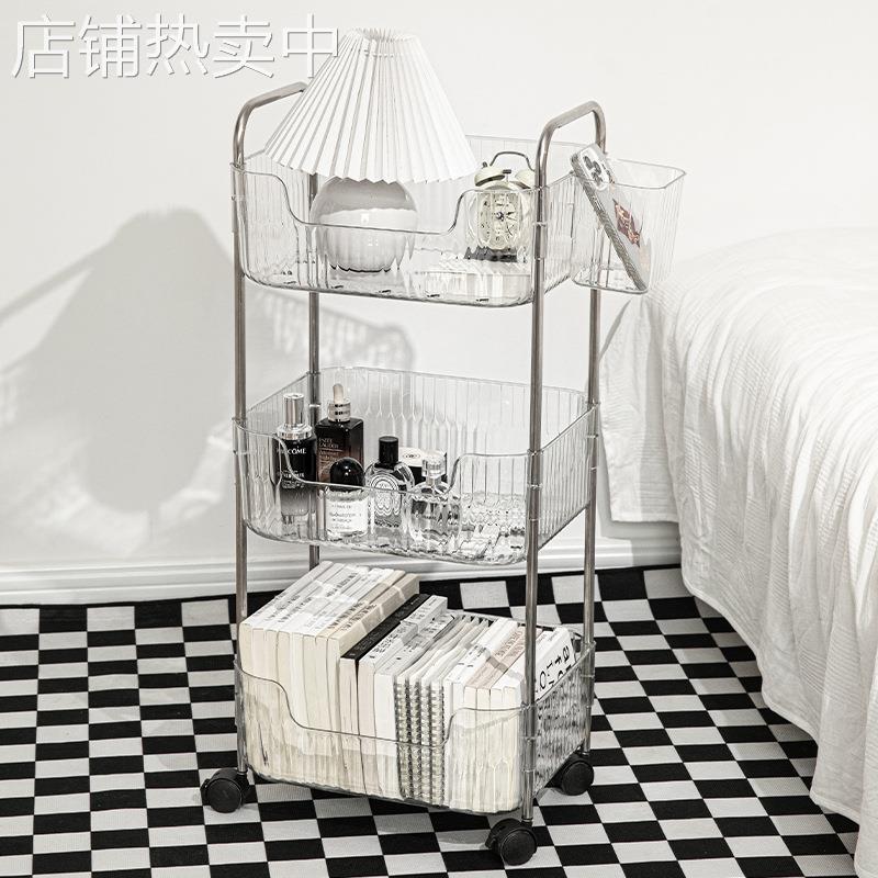 透明亚克力小推车零食化妆品床头收纳多层落地浴室移动卧室置物架