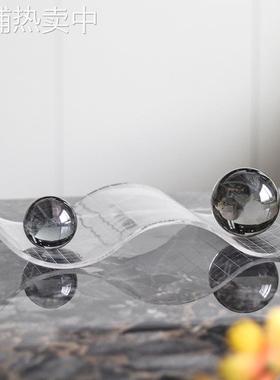 扭曲透明波浪形圆球托盘摆件现代简约轻奢家居样板房会所展厅饰品
