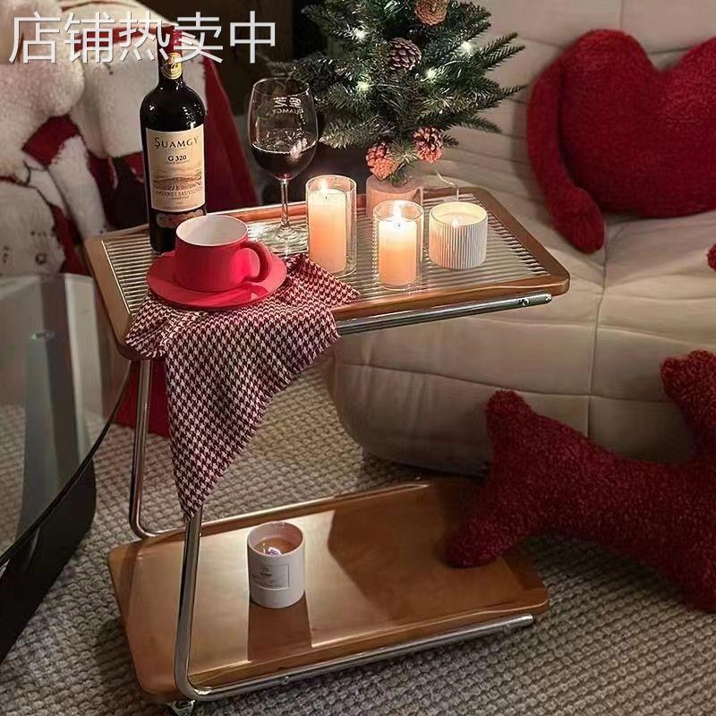 简约实木边几客厅茶几可移动小推车玻璃置物架网红沙发家用型角几