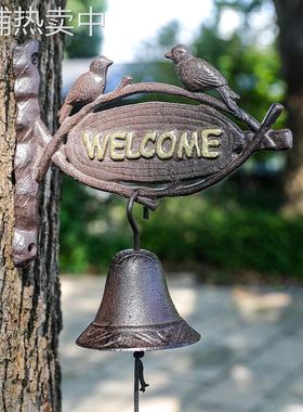 欧式复古铸铁WELCOME对鸟吊铃壁饰别墅花园墙饰门饰庭院阳台挂件
